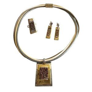RIM Studio Jewelry Set Drusy Brass & Sterling Silver